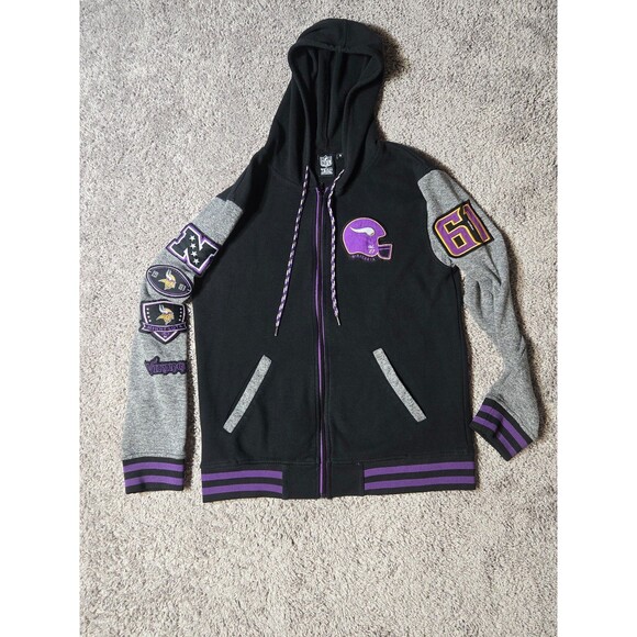 Women's NFL Minnesota Vikings Full Zip Hoodie Sweatshirt Black Purple Size Small - Picture 1 of 7